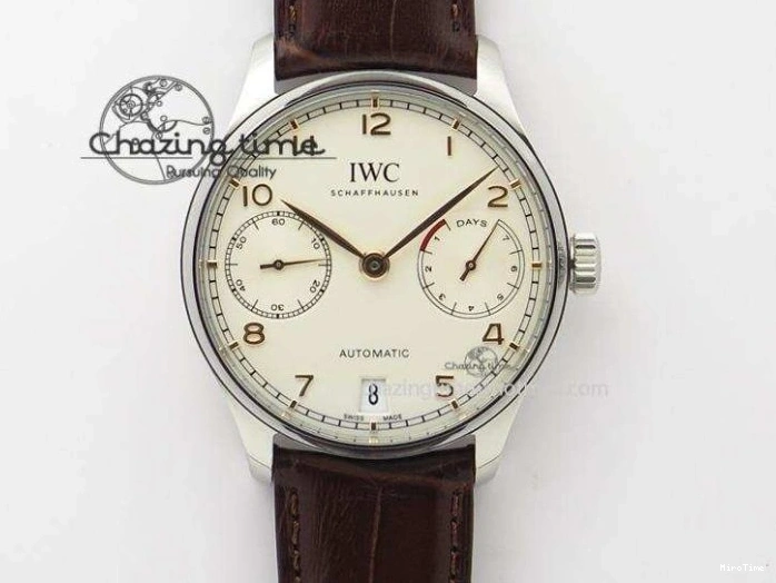MIROTIME 0201 Original Portuguese IW358304 ZF 1:1 Best Edition SS White Dial RG Markers on Leather Strap A 7077